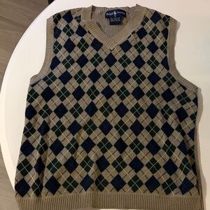 Ralph Lauren Women's unisex V-Neck Argyle vest - Beige and Navy